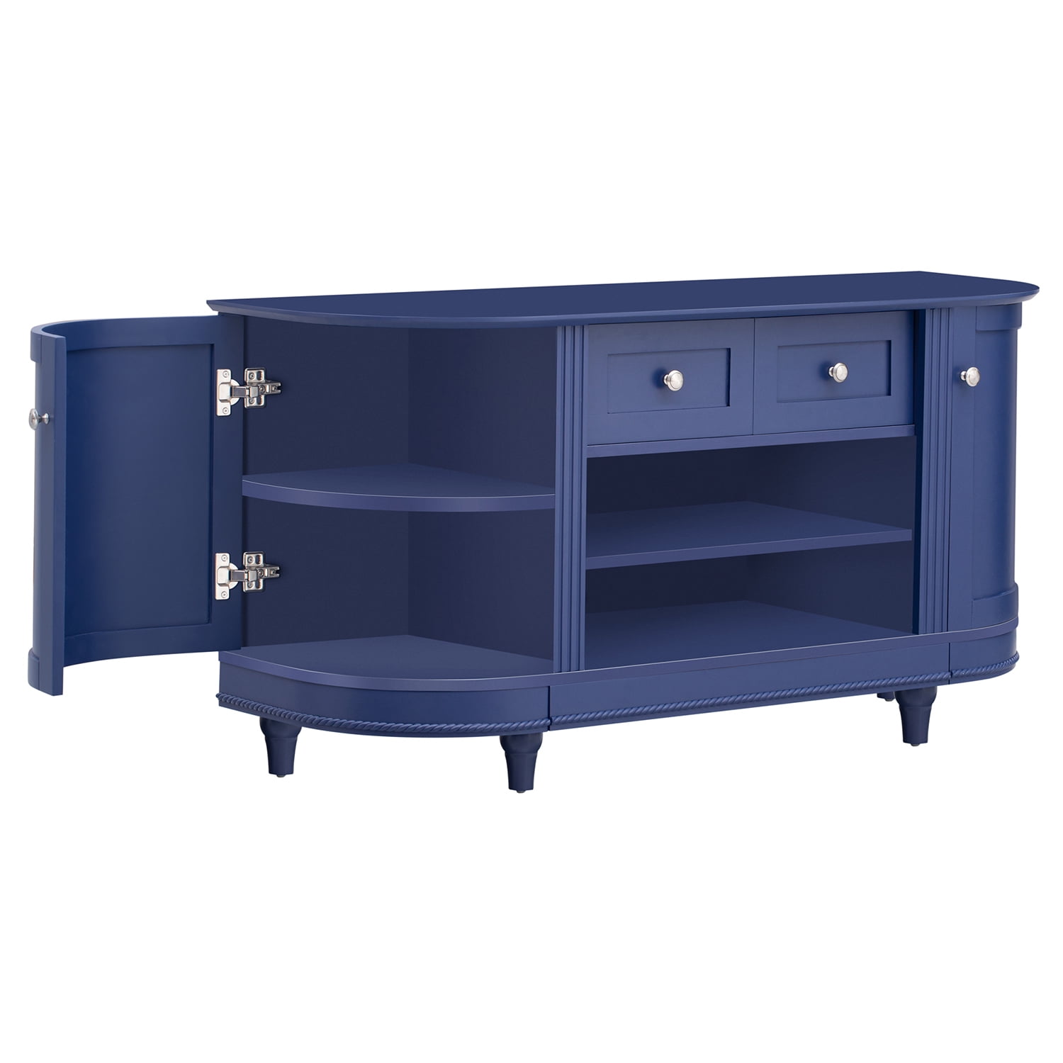 Kadyn TV Stand, Modern Entertainment Center with 2 Curved Doors, Adjustable Panels and Open Style Cabinet, MDF TV Cabinet for TV up to 46", Navy
