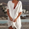 thumbnail image 7 of Womens Plus Size Linen Dress Beach Cover Up Button Down Shirt Mini Dresses Loose Bathing Suit Swimwear Coverups (M, White), 7 of 7