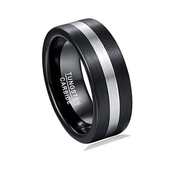 Vakki 8mm Simple Black Matte Tungsten Carbide Wedding Band Ring Silver and Black Brushed