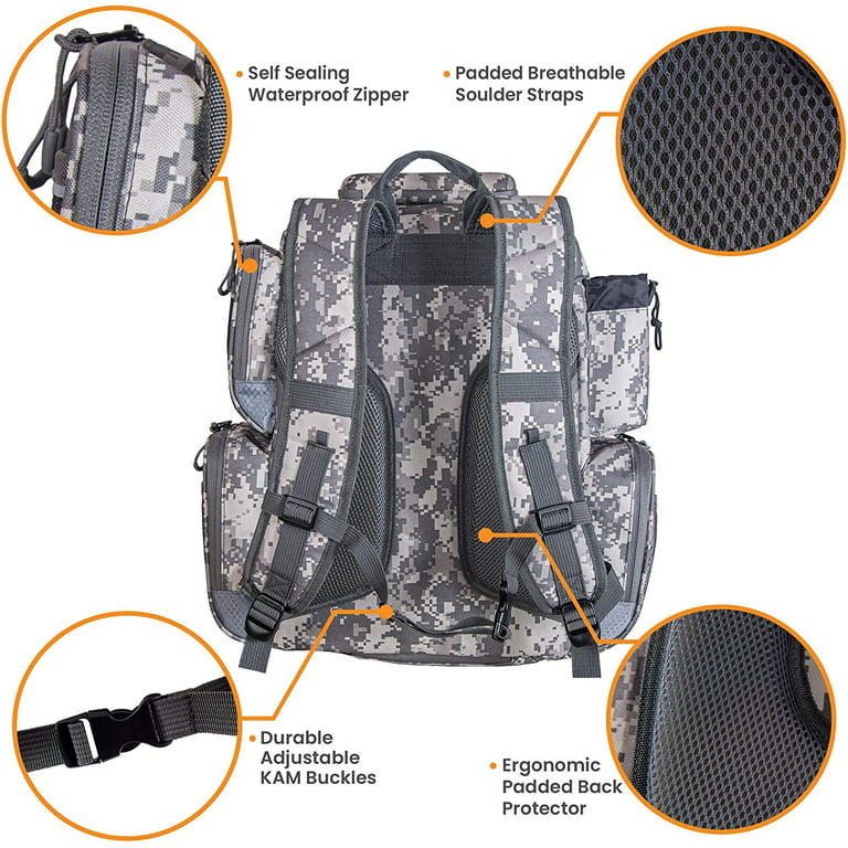 etacklepro Fishing Backpack Waterproof Tackle Bag with Protective Rain  Cover Includes 4 Tackle Boxes Stainless Steel Fishing Pliers and Lanyard -  Digital Camo 
