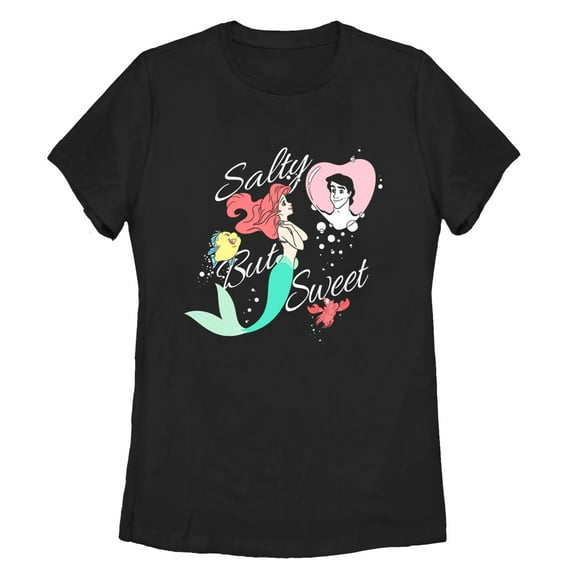 Women's The Little Mermaid Salty and Sweet  Graphic Tee Black Small