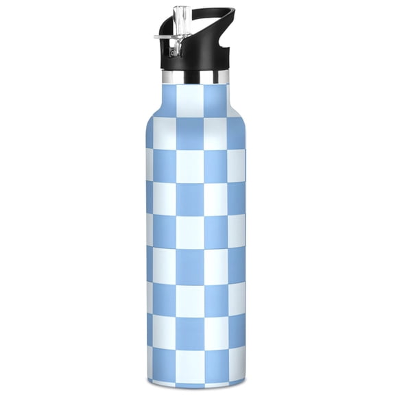 ALAZA Checkered Grid-t7 Pattern Stainless Steel Water Bottle Vacuum Insulated Leak-Proof Tumbler with Straw Handle 20oz