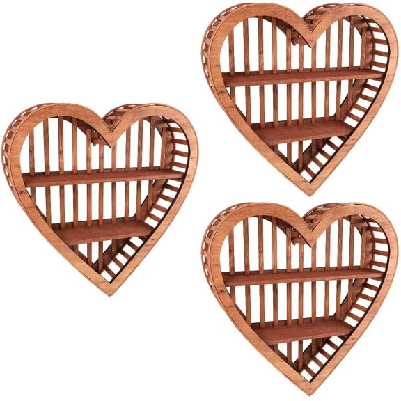 MLINS Wall Mounted Wood Heart Shape Shelf Light Brown 3Pack 14.96X14.96X3.94in