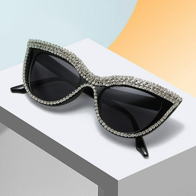 Lunettes de Soleil Œil de Chat Style Européen Floral pour Femmes Prêt pour le Bal Design Incrusté Lentille Plate