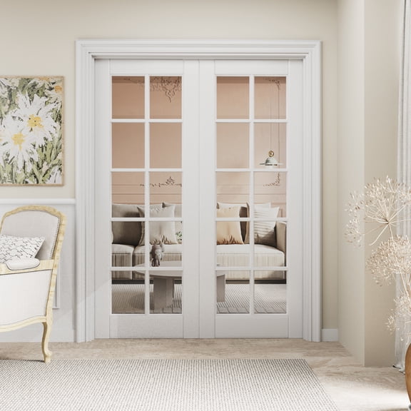 72" x 80" (2 Sets of 36") Interior Primed Modern Double Clear Glass Slab Door 10-Lite Solid Core Pantry Slab Door Standard Door For French