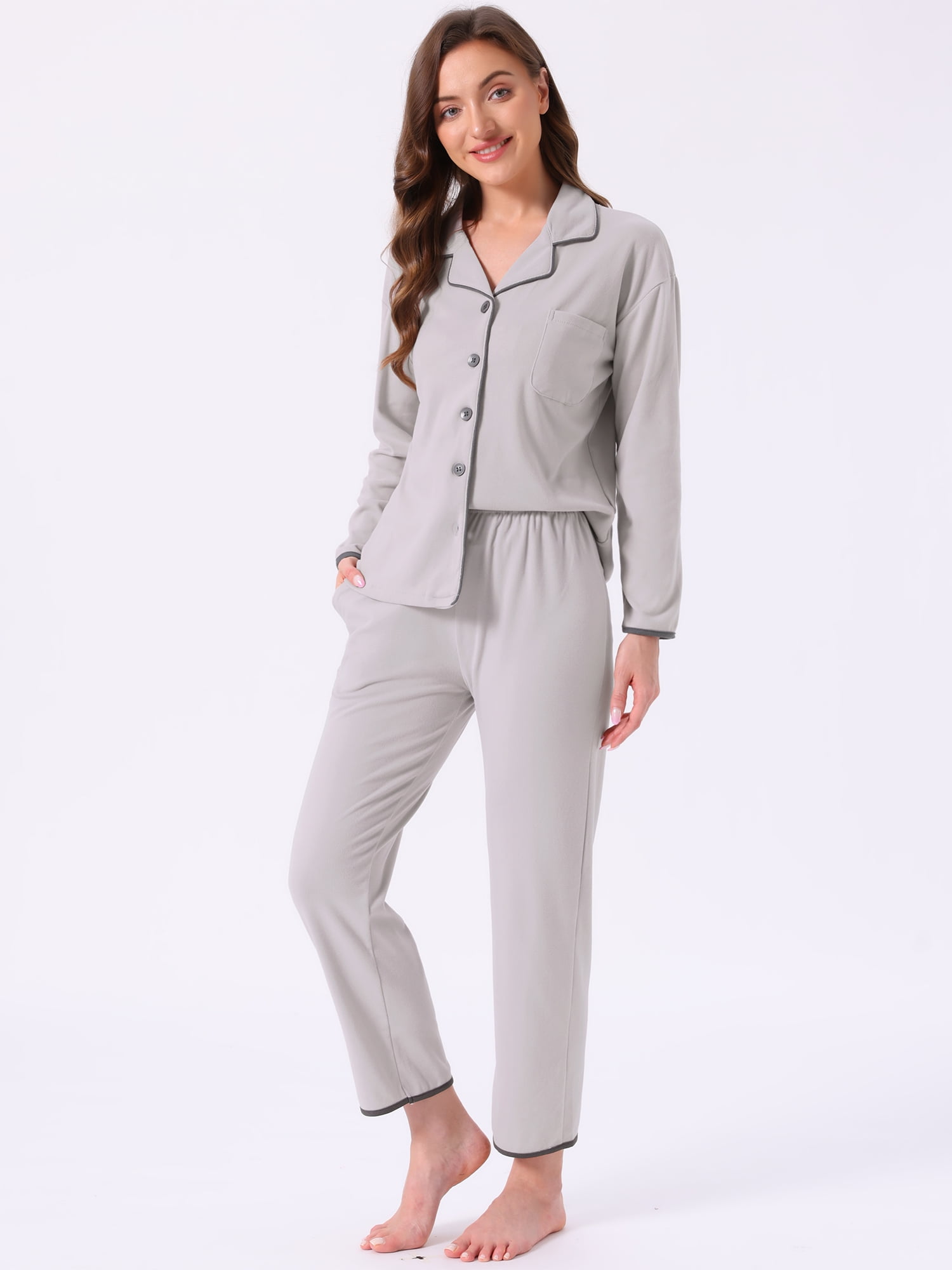 DARING DIVA Pajamas Set Winter Fleece Warm Long Sleeve Sleepwear L Gray