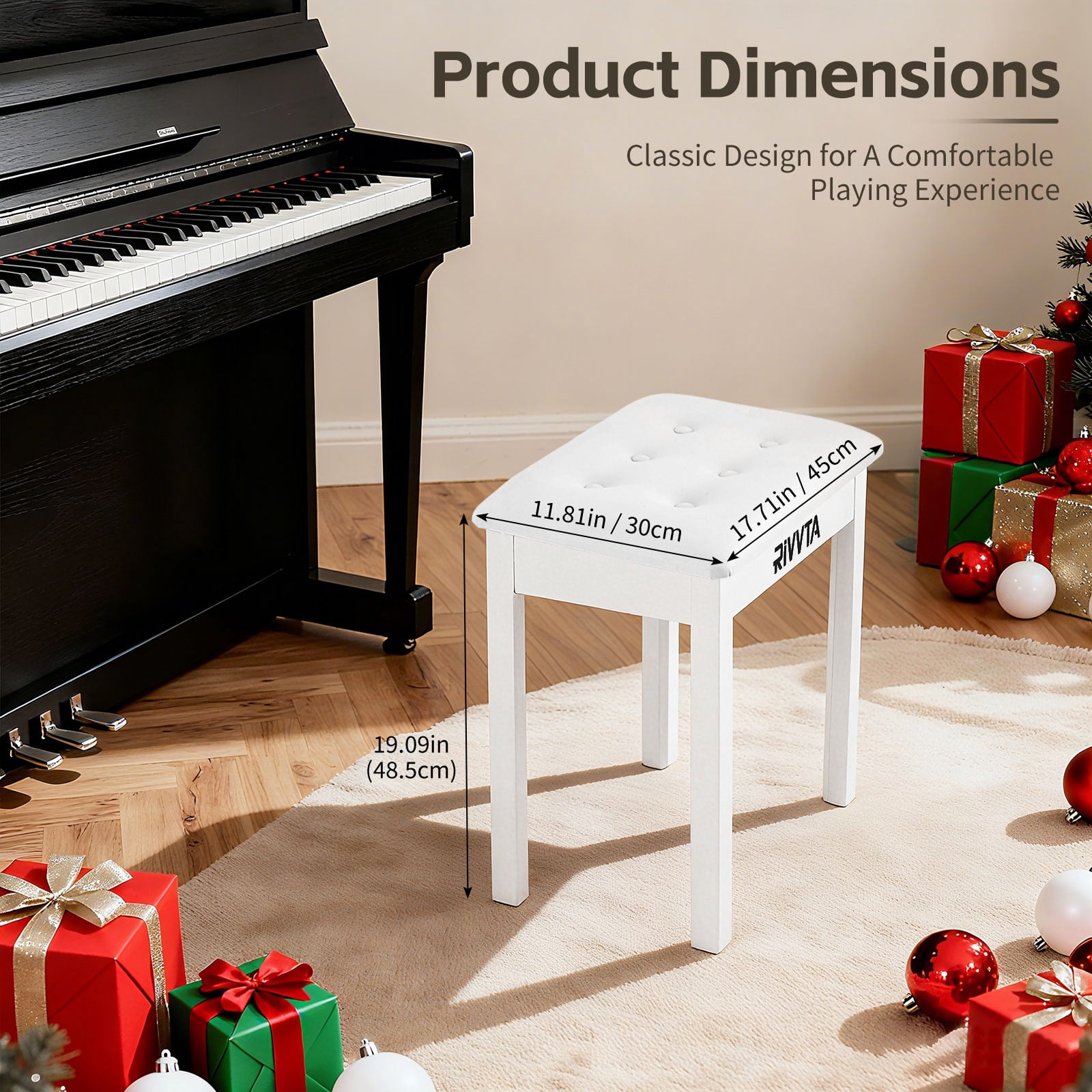 Piano Bench Keyboard Bench with Padded Cushion and Storage Compartment for Music Books Vanity Stool