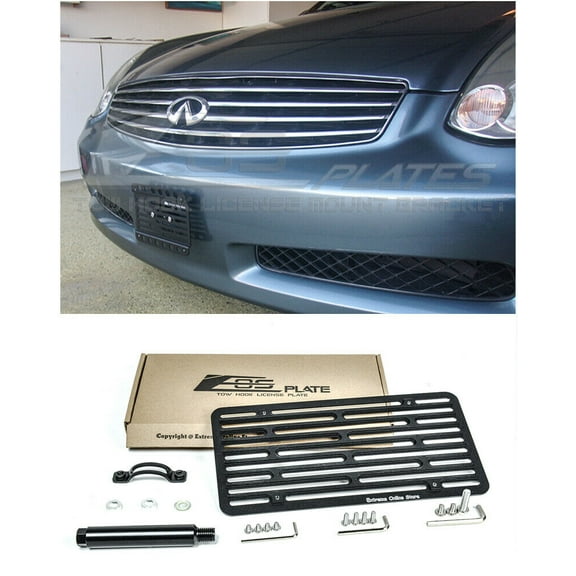 Extreme Online Store Replacement for 2006-2007 Infiniti G35 Coupe Models | EOS Plate Version 2 Full Sized Front Bumper Tow Hook License Relocator Mount Bracket