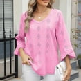thumbnail image 4 of Women's hollowed-out V-neck blouse, elegant three-quarter sleeves, loose fit, belted waist, business casual work shirt White XXL, 4 of 4