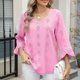 thumbnail image 4 of Women's hollowed-out V-neck blouse, elegant three-quarter sleeves, loose fit, belted waist, business casual work shirt White XXL, 4 of 4
