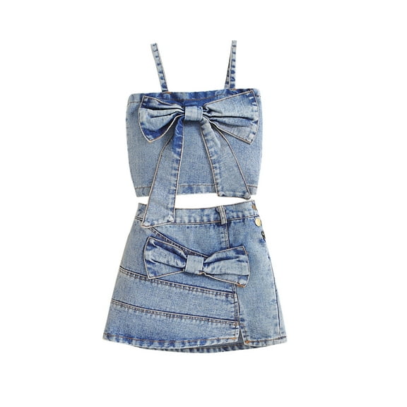 Bagilaanoe 2Pcs Little Girls Summer Clothes Toddler Sleeveless Crop Tops   Skirt 12M 18M 24M 3T 4T 5T 6T Kids Casual Denim Skirt Set