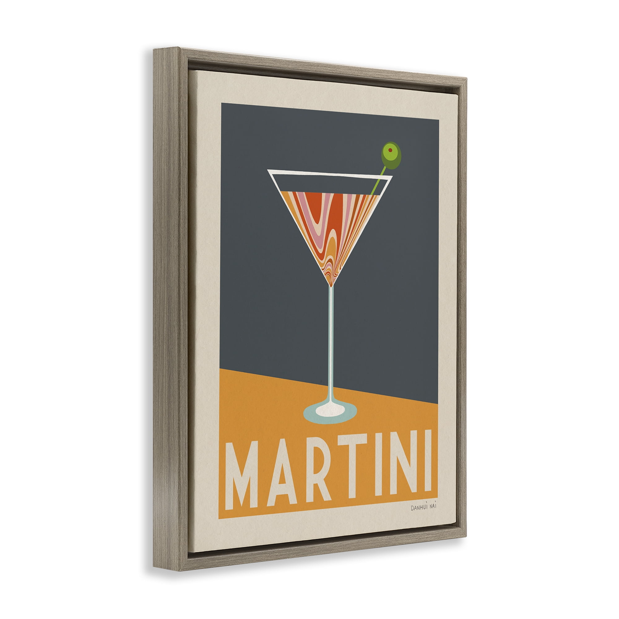 Stupell Industries Retro Swirled Martini Food & Beverage Painting Brown Floater Framed Canvas Art Print Wall Art, 17 x 21