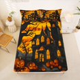 thumbnail image 3 of Manfei Western Spooky Haunted House King Sheets for Kids, Black Orange Halloween Theme Bedding, 4pcs, 1 Flat Sheet, 1 Fitted Sheet and 2 Pillowcases, 3 of 6