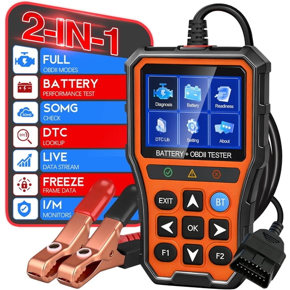 2-in-1 PRO OBD2 Scanner Diagnostic Tool, Car Code Reader with Battery Tester, Check Engine Code Reader with Reset OBDII, Real-Time Date, DTC Lookup, Scan Tool for All OBDII Protocol Cars Since 1996