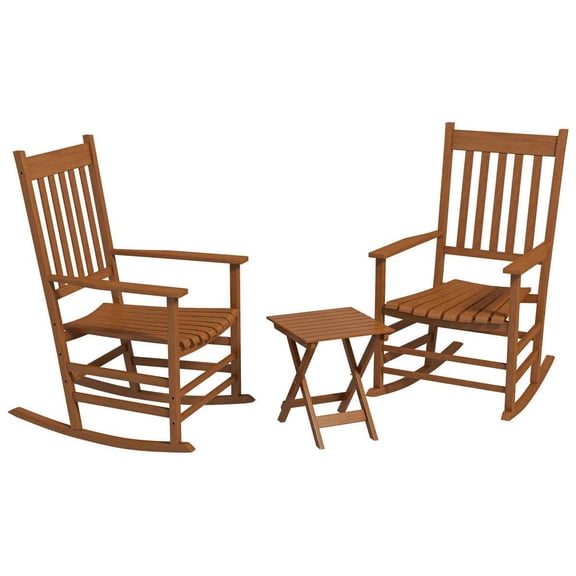 Spaco Outdoor Rocking Chair Set of 2 with Side Table, Rocking Chair Supports Up to 352 lbs., Patio Wooden Rocking Chair with Smooth Armrests and High Back for Outdoor as Backyard, Garden, Teak