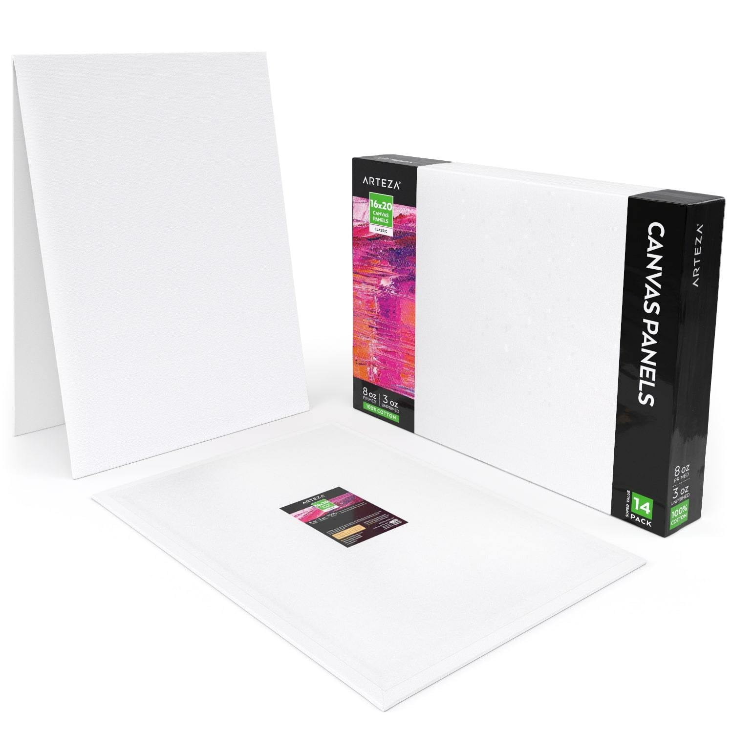 Arteza Canvas Panels, Classic, White, 16"x20", Blank Canvas Boards for Painting 14 Pack