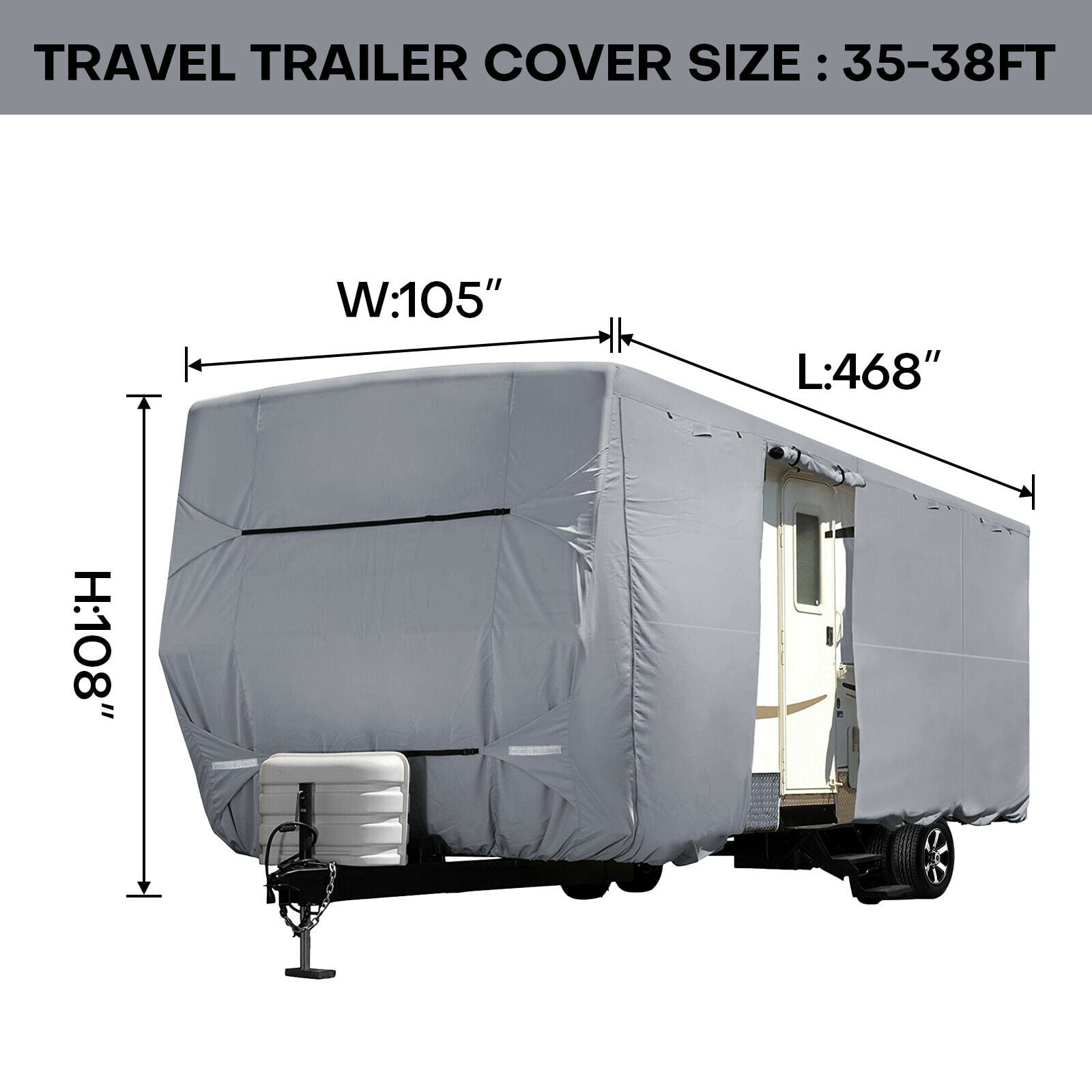 Side Storage Areas Waterproof Durable RV Motorhome Travel Trailer/Toy Hauler Cover Fits Length 20-22 Travel Trailer Camper Zippered Panels Allow Access To The Door Engine and Ramp Door