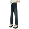 thumbnail image 3 of MKOSPLRT Fleece Lined Jeans for Girl 4-14Y High Elastic Waist Warm Denim Pants Thick Straight Leg Jeans Retro Jeans with Pocket, 3 of 10