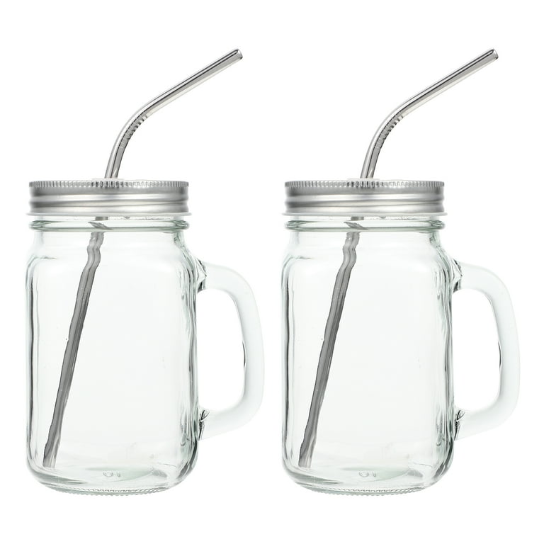 smoothie cup, mason jars with lids, transparent glass cups, large capacity  straw cups, glass coffee cup2 Sets of Mason Jars with Lid and Straw  Transparent Glass Cups Large Capacity Straw Cups 