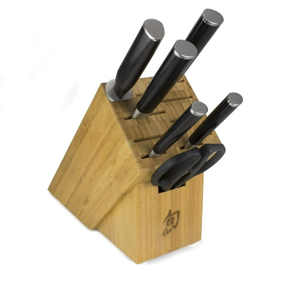 Shun Cutlery 7-Piece Essential Knife Block Set, Includes Classic 8†Chef, 6†Utility, 9†Bread & 3.5†Paring Herb Shears, Handcrafted Japanese Kitchen Knives, Black