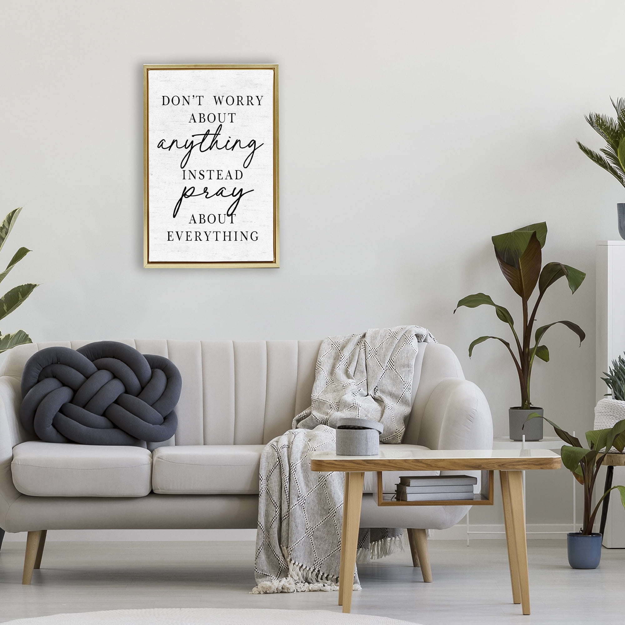 Pray Instead Of Worry Gold Framed Floater Canvas Wall Art, design by Lettered and Lined