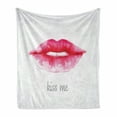 thumbnail image 1 of Kiss Soft Flannel Fleece Throw Blanket, Watercolor Style Woman Lips with Pink Lipstick and Kiss Me Words, Cozy Plush for Indoor and Outdoor Use, 50" x 70", Pale Grey Hot Pink, by Ambesonne, 1 of 6