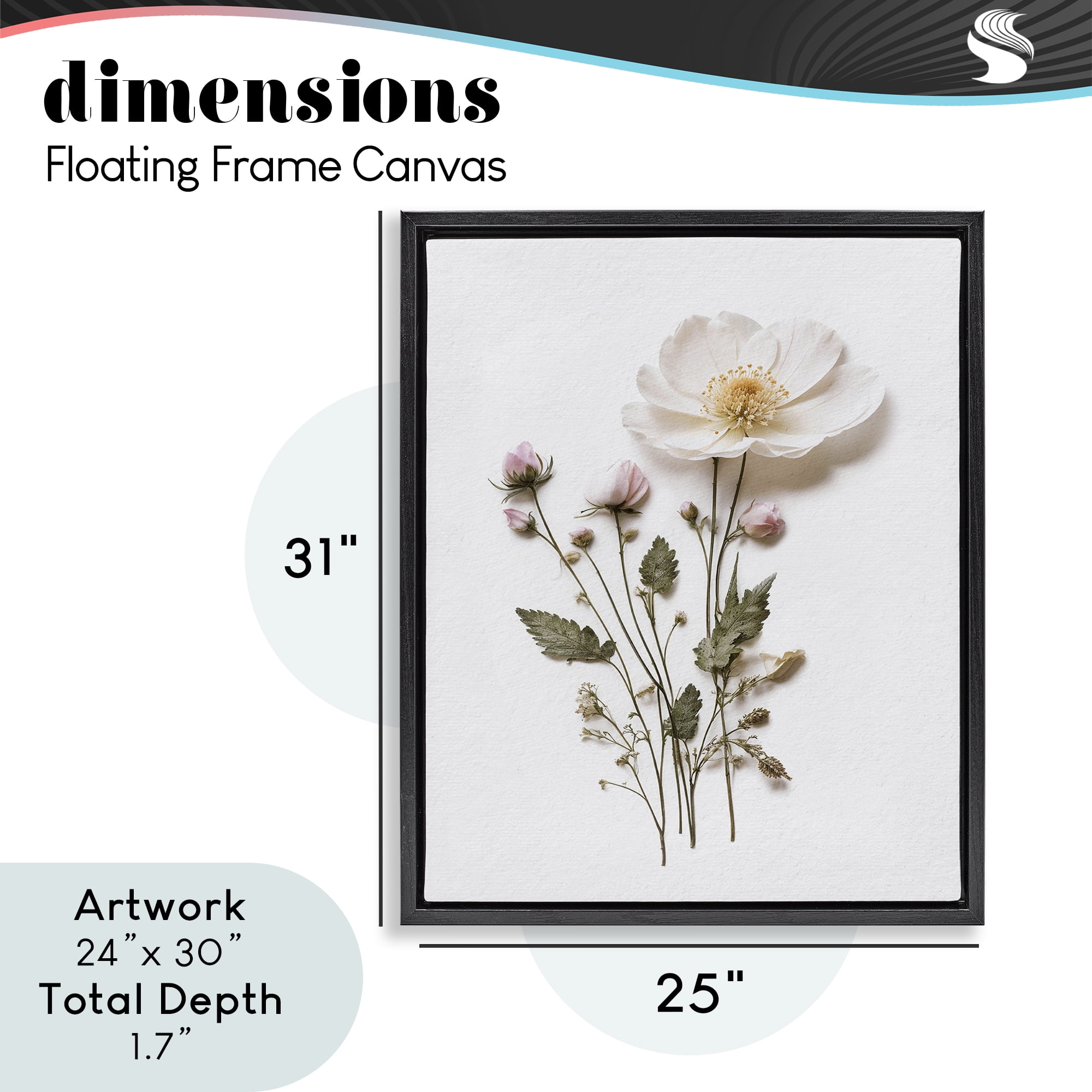 Simple Pressed Flowers Black Framed Floater Canvas Wall Art, design by Lettered and Lined