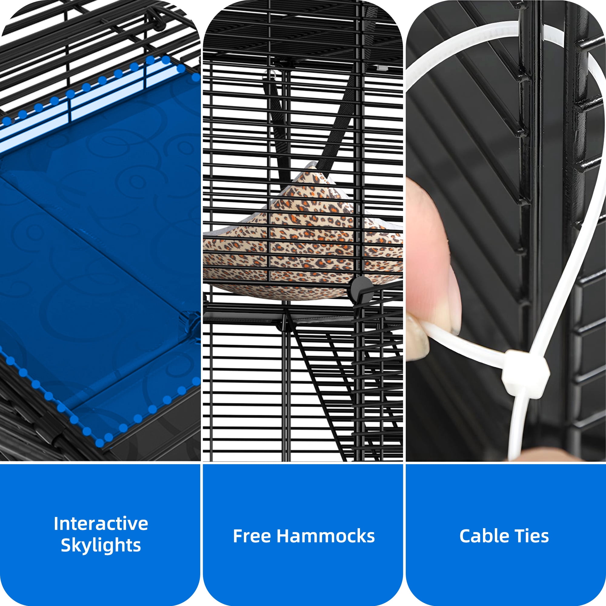 Uforic 55" Large 4 Tier Cat Cage, Indoor Cat Enclosures with Large Hammock, DIY Cat Playpen Metal Kennel for 1-3 Cats,28"L x 41"W x 55"H,Black