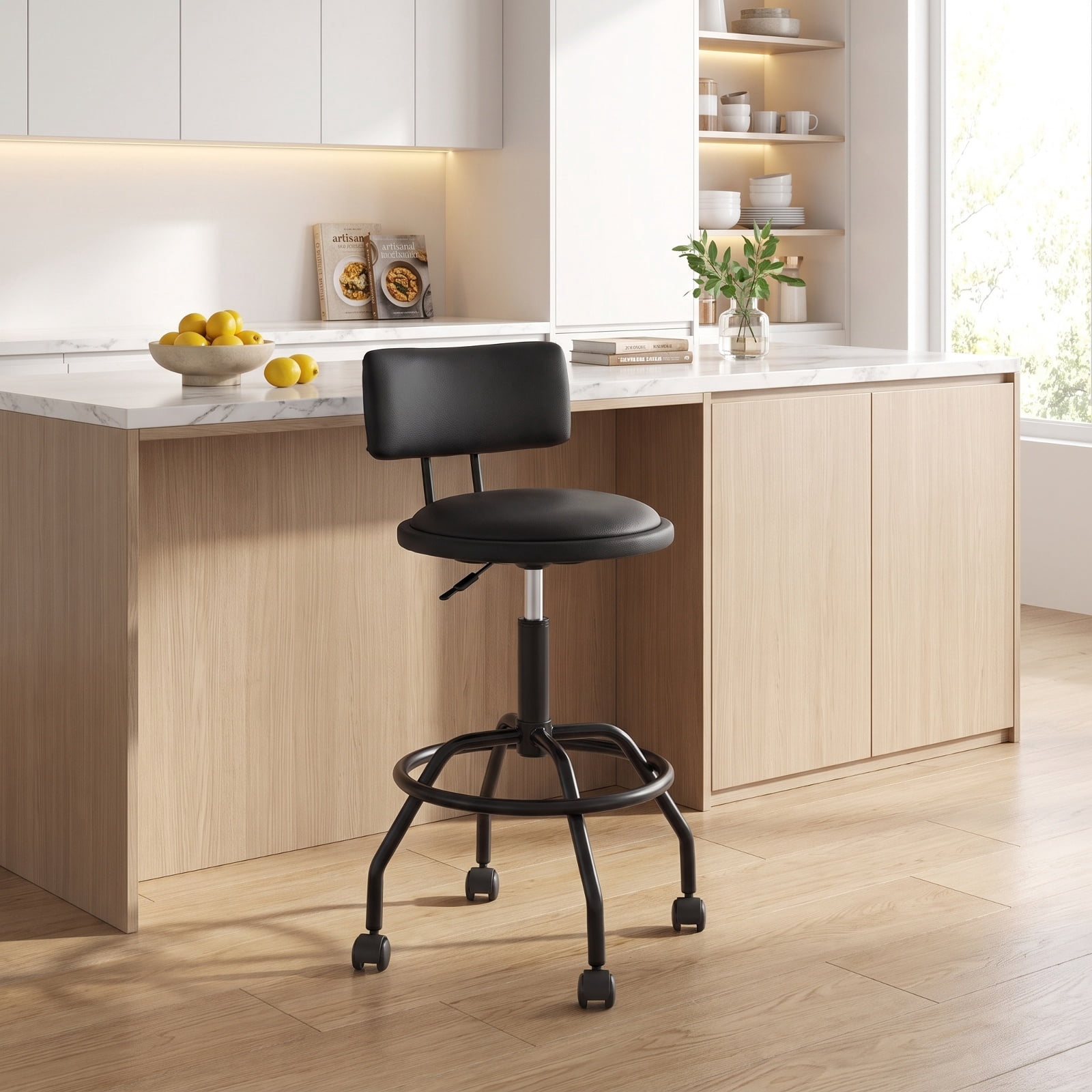 Furnibear Modern Swivel Height Adjustable Bar Stool with Backrest for Kitchen Island Counter Bar Pub Dining Home, Black