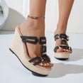 thumbnail image 2 of Rokment Ladies Wedge Heeled Dressy Slippers Sandals Stylish Casual Hollow out Open Toe Platform Ultra Chunky High Heels Dress Pumps Formal Slip on Slides Summer Shoes for Woman Black Size 6.5, 2 of 5