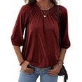 thumbnail image 2 of Women Casual 3/4 Sleeve Solid Color Loose T-shirt Crew Neck Tops, 2 of 3