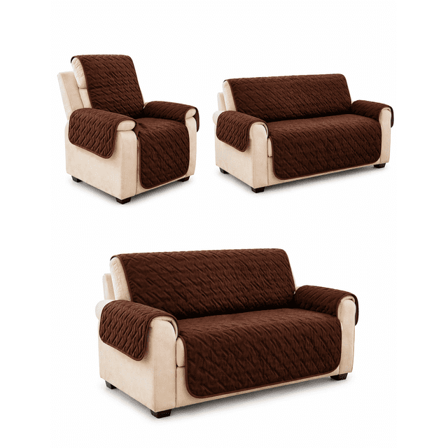 Protector Cubre Sala Lunics, 3 Pzs., 2 Vistas Capitonado Chocolate/Beige