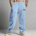 thumbnail image 7 of Ankishi Mens Linen Pants US Flag Print Summer Beach Pants Loose Fit Elastic Waist Drawstring Slacks for Travel Workout, 7 of 7