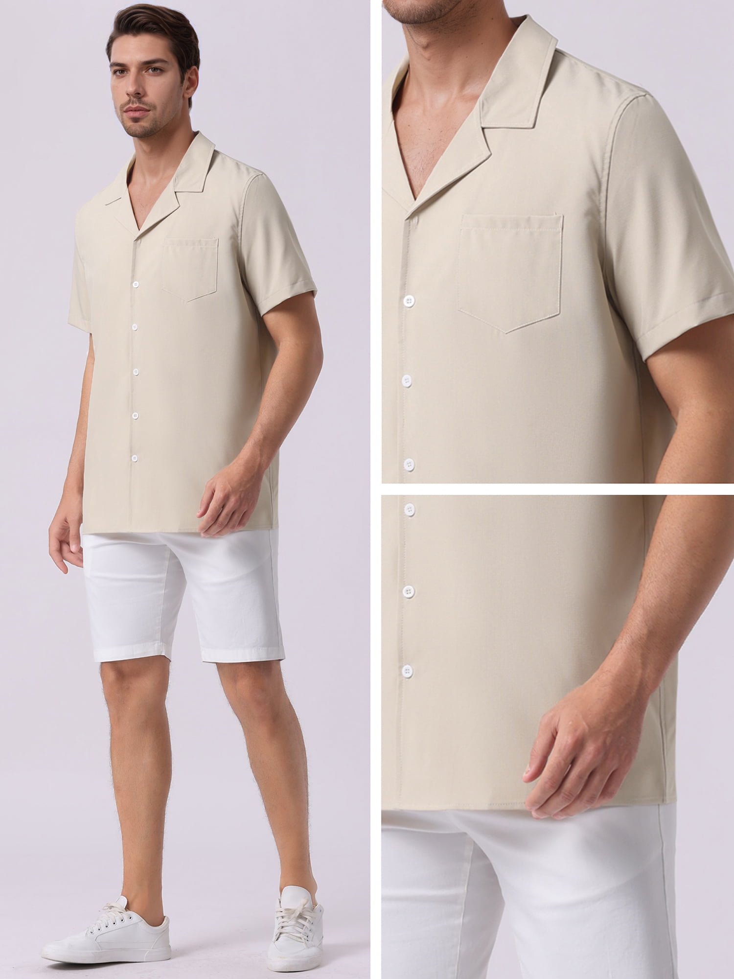 DARING DIVA Men's Linen Camp Collar Short Sleeve Button Down Beach Shirts XL Khaki