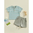thumbnail image 3 of Musuos  Toddler Boys Summer Shorts Sets 6 12 18 24M 3TShort Sleeve Button Up Striped Tops and Solid Color Shorts Sets, 3 of 10