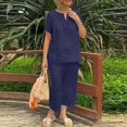thumbnail image 2 of XuJwPNcy Women 2 Piece Sets Cotton Linen Short Sleeve Shirt and Wide Leg Pants Lounge Sets Trendy Travel Vacation Outfits, 2 of 6
