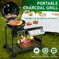 thumbnail image 5 of Portable Charcoal Grill with Side Shelf and Bottom Shelf, BBQ Smoker with Wheels and Adjustable Vents on Lid for Picnic Camping Backyard Cooking, Black, 5 of 9