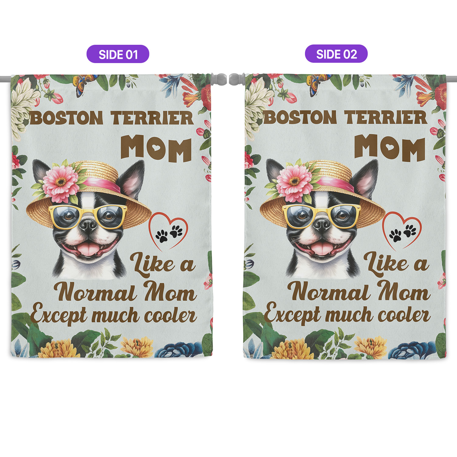 Boston Terrier Mom Like a Normal Mom Except Much Cooler Happy Mother's Day House Flag 28x40in Double Sided Gentleman Dog Lover Gifts Outdoor Decor - 02004