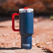 RTIC 40 oz Ceramic Lined Road Trip Tumbler with Handle and Leak-Resistant Straw Lid, Patriot