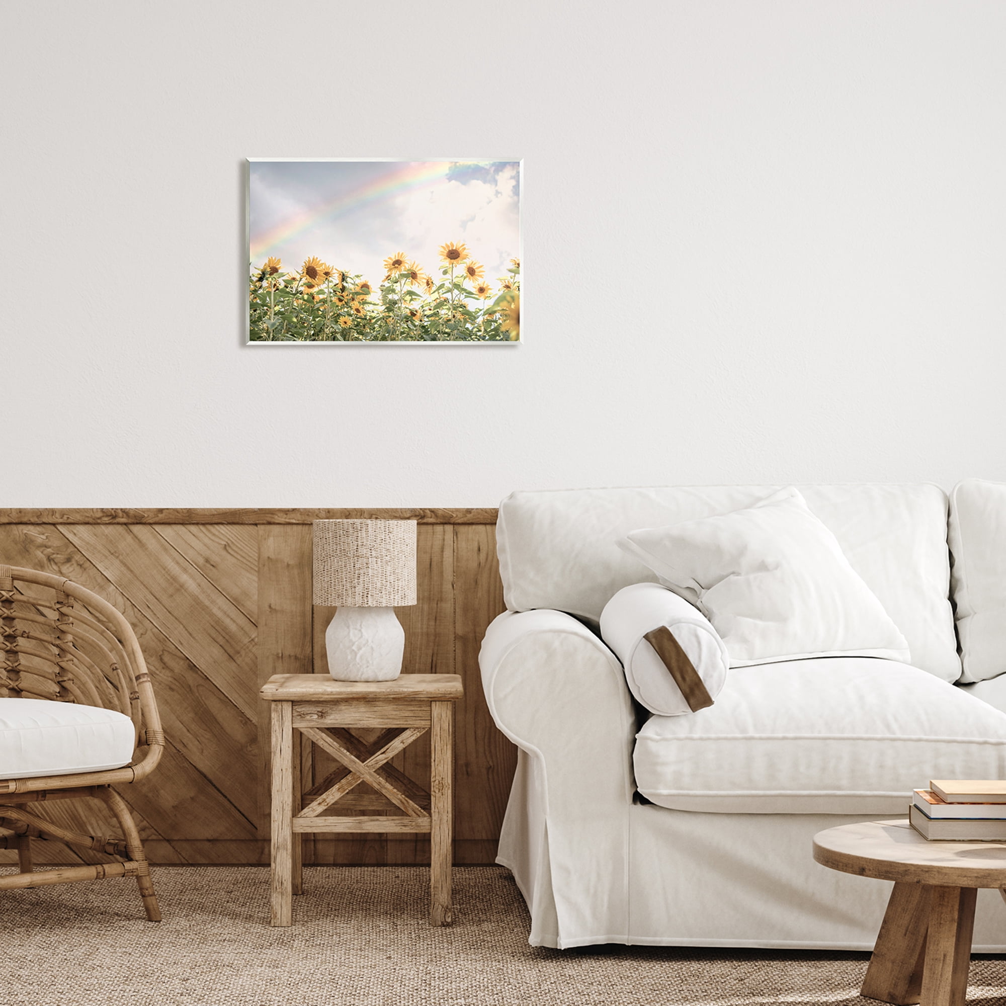 Stupell Industries Rainbow over Sunflowers Botanical & Floral Photography Unframed Art Print Wall Art, 19 x 13