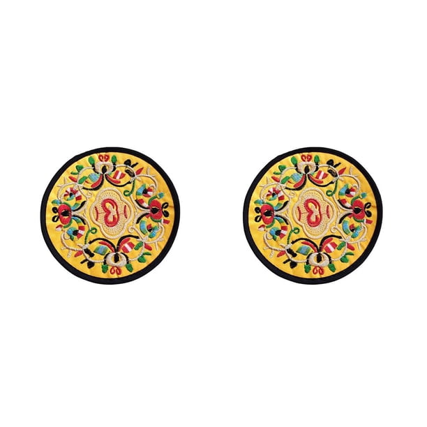 Cateissary Posavasos para bebidas, tapete étnico para taza de té, almohadilla bordada, almohadillas aislantes, decoración de para fiesta Amarillo 2piezas