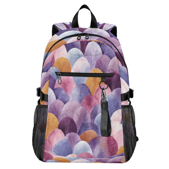 Full‑Print Casual Laptop Backpack, 20L Water‑Resistant Twill Tote Daypack with 14 Inch Computer Compartment for School Business Travel Beautiful Purple Pattern