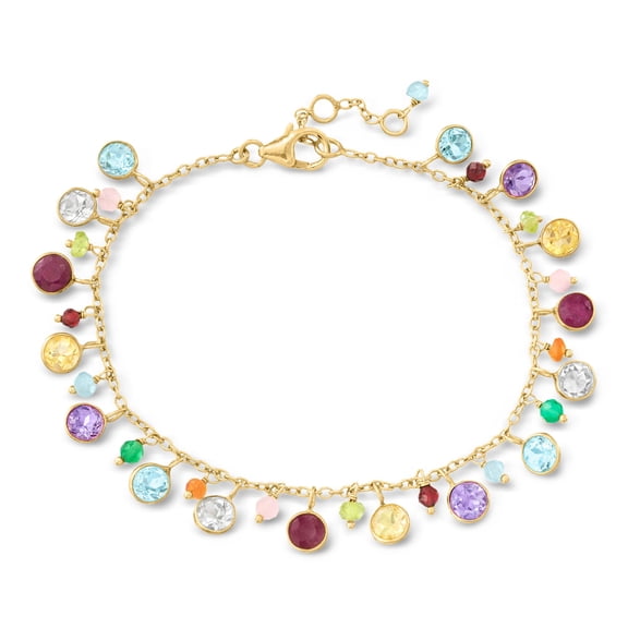 Ross-Simons 10.80 ct. t.w. Multi-Gemstone Bead Station Bracelet in 18kt Gold Over Sterling, Women's, Adult