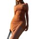 thumbnail image 1 of Vestido Nuevo vestido ajustado de canalé plisado Ygjytge para Mujer Café T XL, 1 of 8