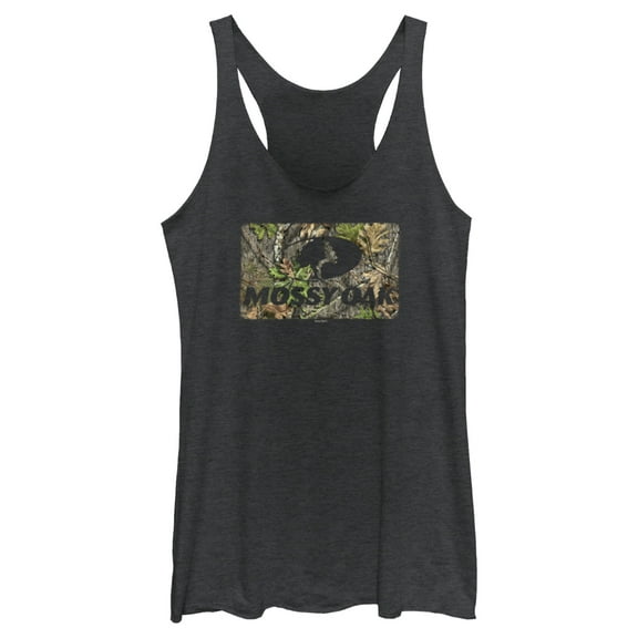 Women's Mossy Oak Black In the Woods Logo  Racerback Tank Top Black Heather 2X Large