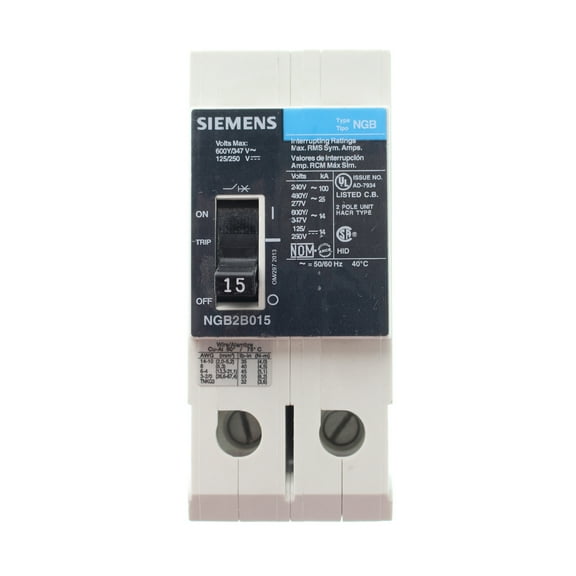 Siemens NGB2B015B Circuit Breaker, 277/480-Volt, 2-Pole, 15-Amp, Type NGB