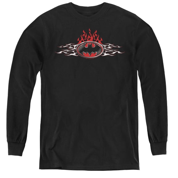 Batman - Steel Flames Logo - Youth Long Sleeve Shirt - Small