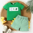 thumbnail image 2 of Toddler Outfits for Boys Toddler Kids Boys Summer Short Sleeve Cartoon Dinosaur Prints Pullover Tops Striped Shorts Outfits Boys Athletic Shorts Green 12 Months-18 Months, 2 of 6
