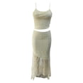 thumbnail image 4 of DHFJKG 2 Piece Skirt Sets For Women Summer Outfits Lace Camisole Spaghetti Strap Scoop Neck Crop Top Long Maxi Skirts Beach Vacation Clothes Holiday Outfit, 4 of 5