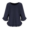 thumbnail image 4 of Homenesgenics Womens Tops Plus Size Spring Spring Solid Color Three-Quarter Sleeve Crew Neck Top/Shirt Blue L, 4 of 5